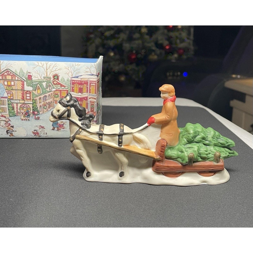Vintage‎ 1991 Dickens Winter Village Bringing Home Tree Figurine in Original Box